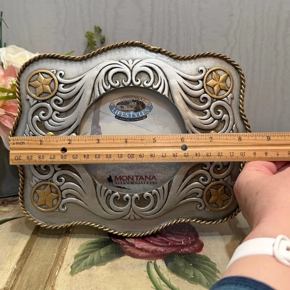 Vintage Montana Silversmiths Silver Gold Rope Trim Western 4x6 Photo Frame